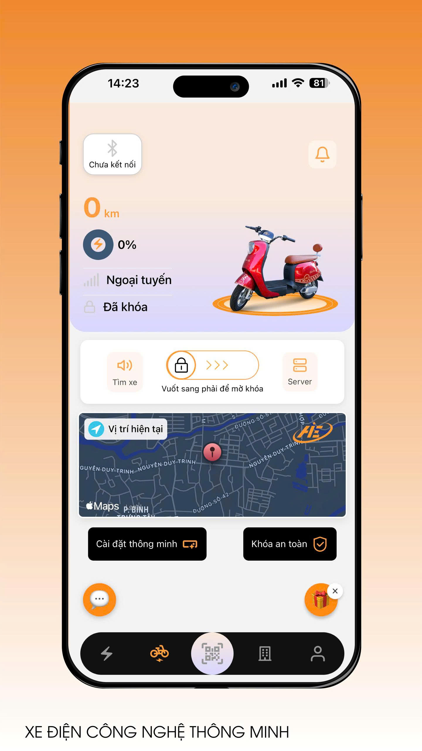 App Xe Điện AI EBike - Màn Hình Chính - Hệ Điều Hành iOS