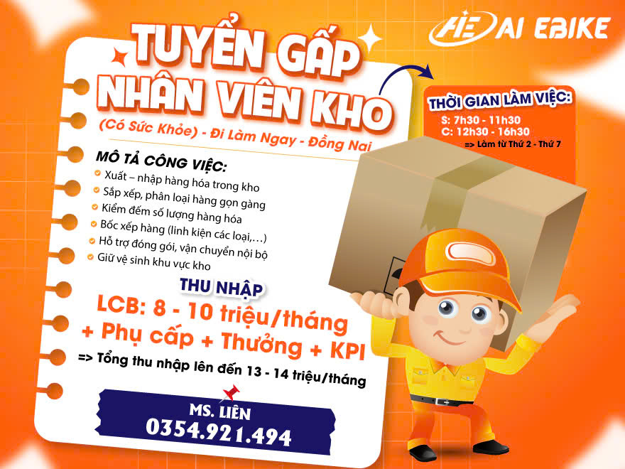 Tuyển dụng nhân viên kho vận tại Đồng Nai tháng 03/2026