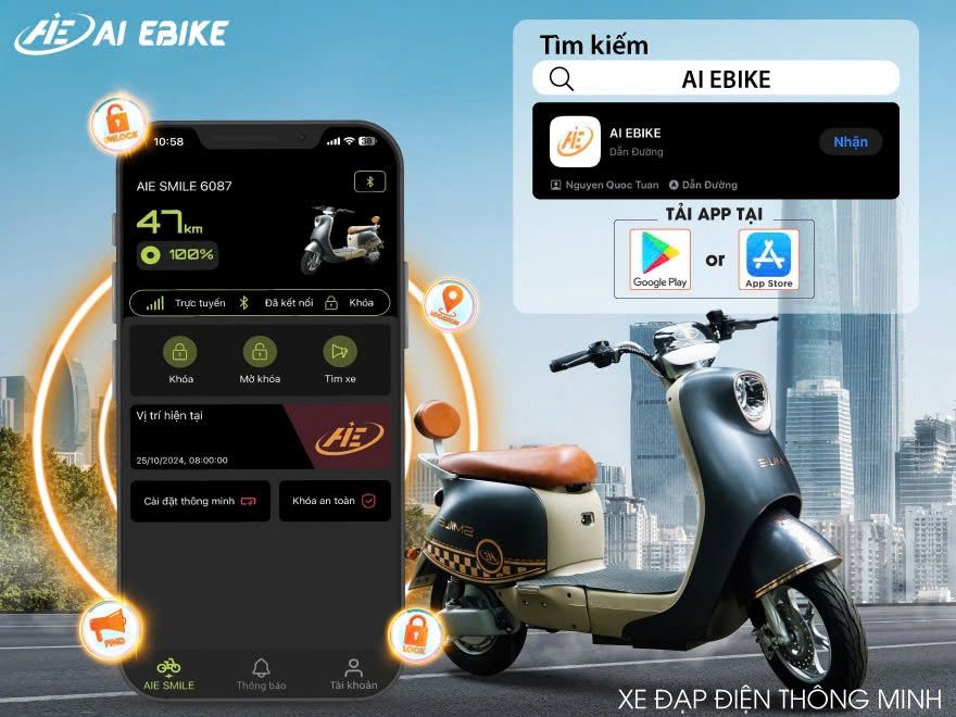 ứng dụng theo dõi xe đạp điện aie 