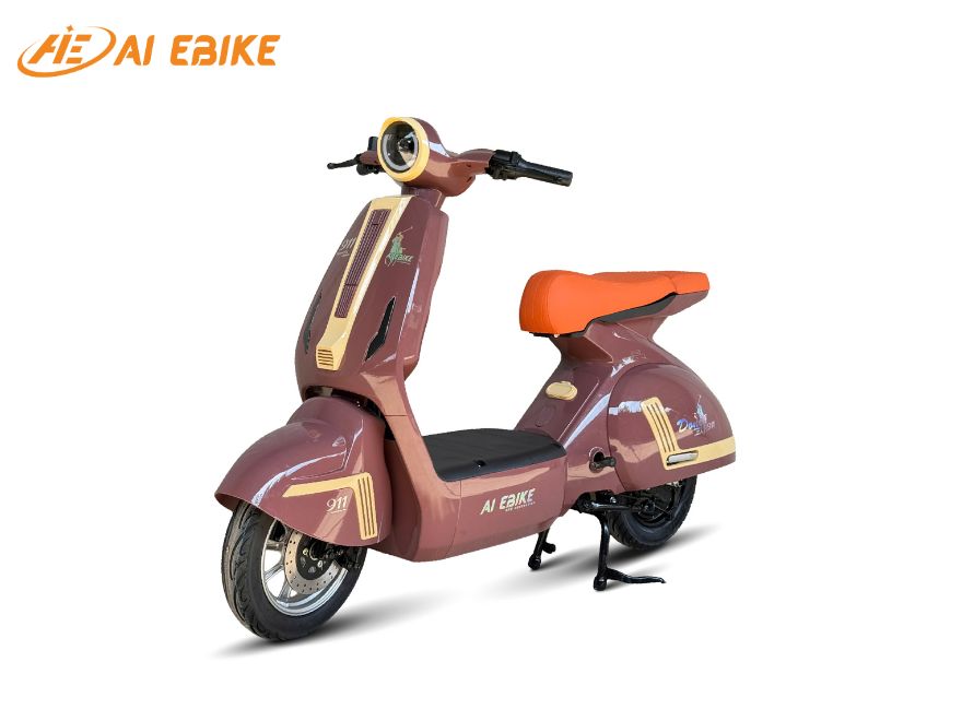 Xe đạp điện AIE DONE 911 màu vàng nâu trầm ấm
