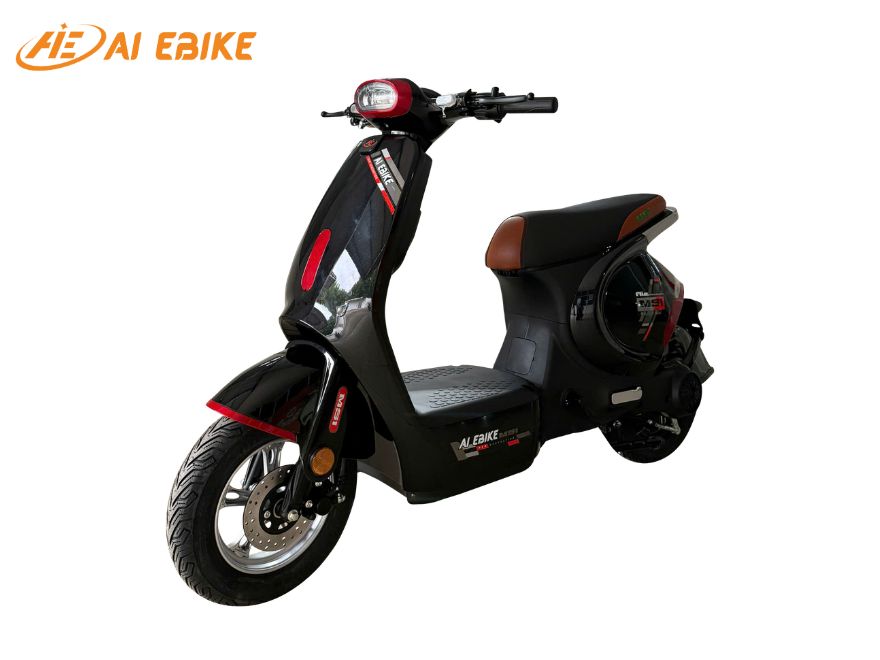 Xe đạp điện AIE MS1 PRO màu đen đỏ mang thiết kế góc cạnh
